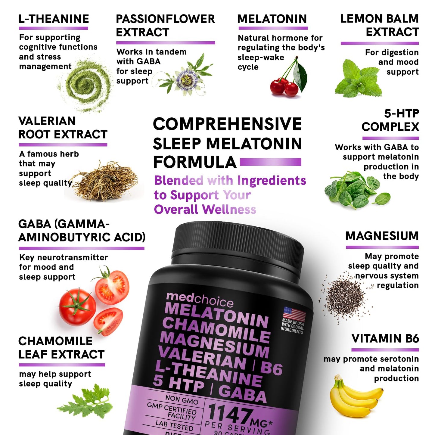 10-in-1 Melatonin Capsules - Melatonin 5mg Natural Sleep Aid for Adults MEDCHOICEBuy Supplements Australia