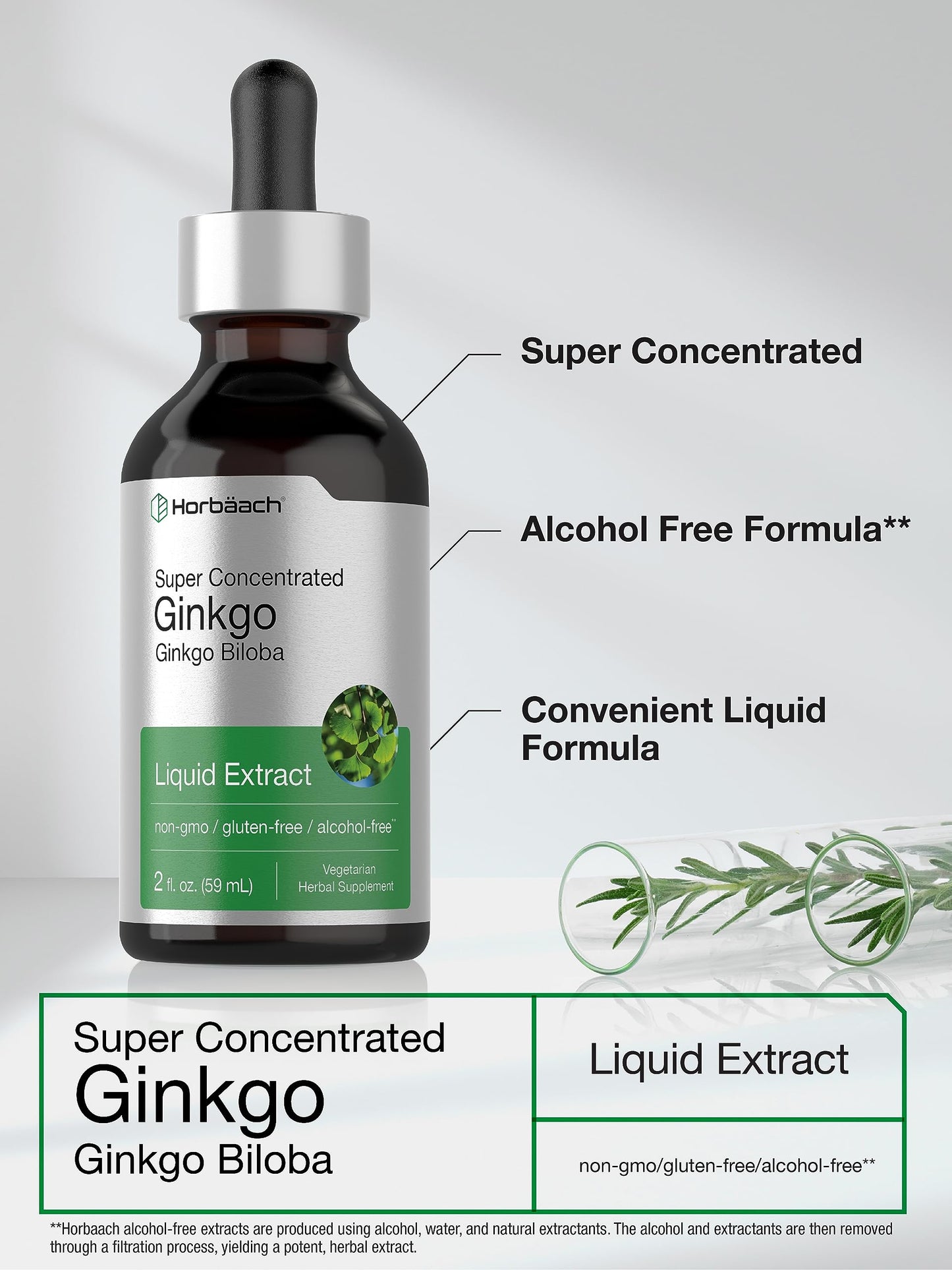 Ginkgo Biloba Extract Liquid 2 fl oz | Alcohol-Free Herb Supplement | Vegetarian HorbäachBuy Supplements Australia