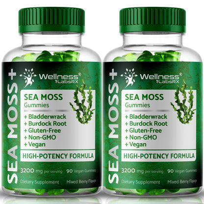 WELLNESS LABSRX Sea Moss Gummies, 3200mg Irish Sea Moss Mixed Berry Flavor with Maximum Potency Bladderwrack and Burdock Root - Supports Skin, Energy and Immunity - 180 Count WELLNESS LABSRXBuy Supplements Australia