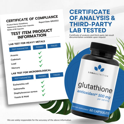 Premium Glutathione - Reduced Glutathione 500mg - Glutathione Supplement - L-Glutathione Luma NutritionBuy Supplements Australia
