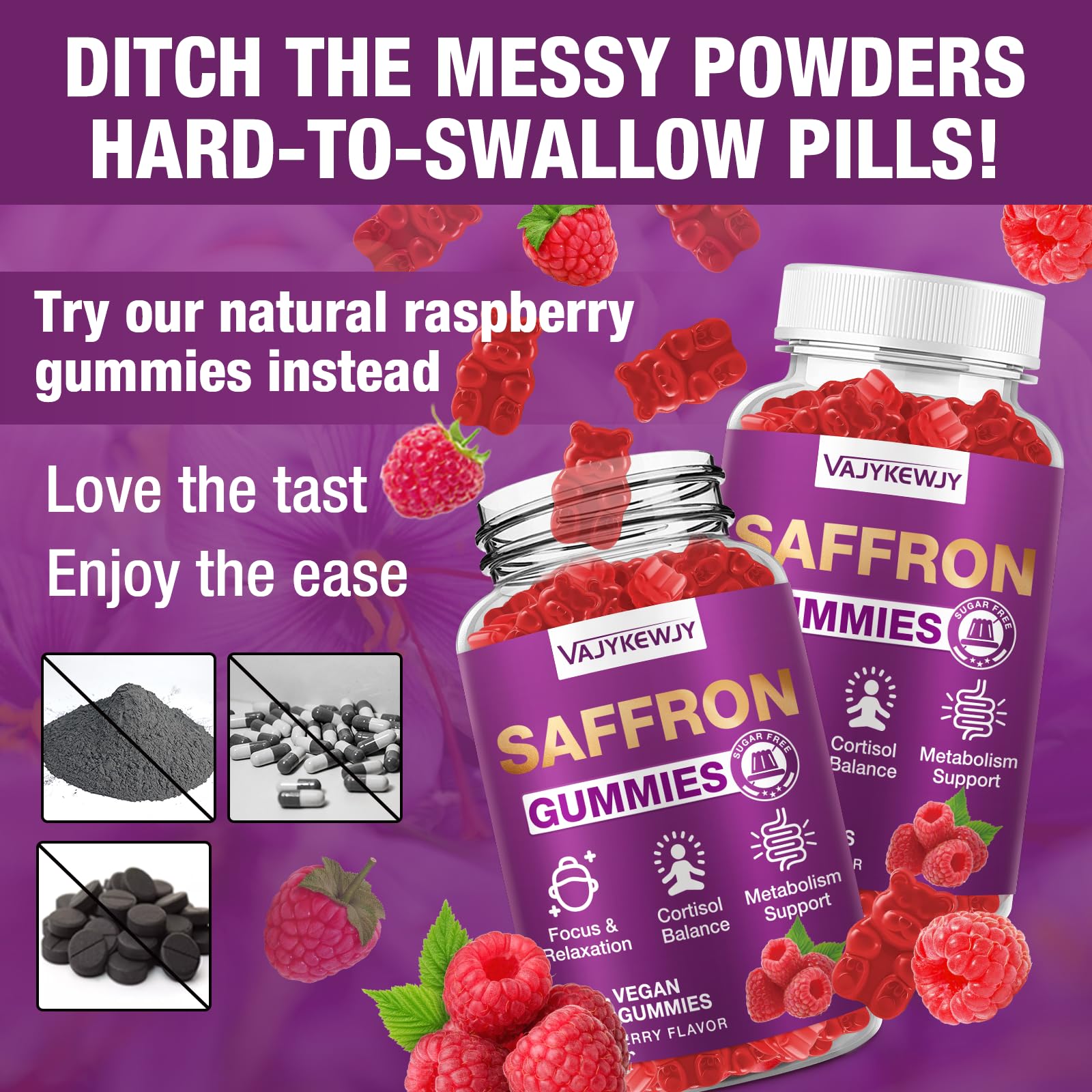 VAJYKEWJY Saffron Gummies (88.5 mg) with Magnesium — Enhanced with St. John’s Wort, Rhodiola, Ashwagandha & Vitamins B6, B12, D3 for Mood & Focus Support — 60 Count VAJYKEWJYBuy Supplements Australia