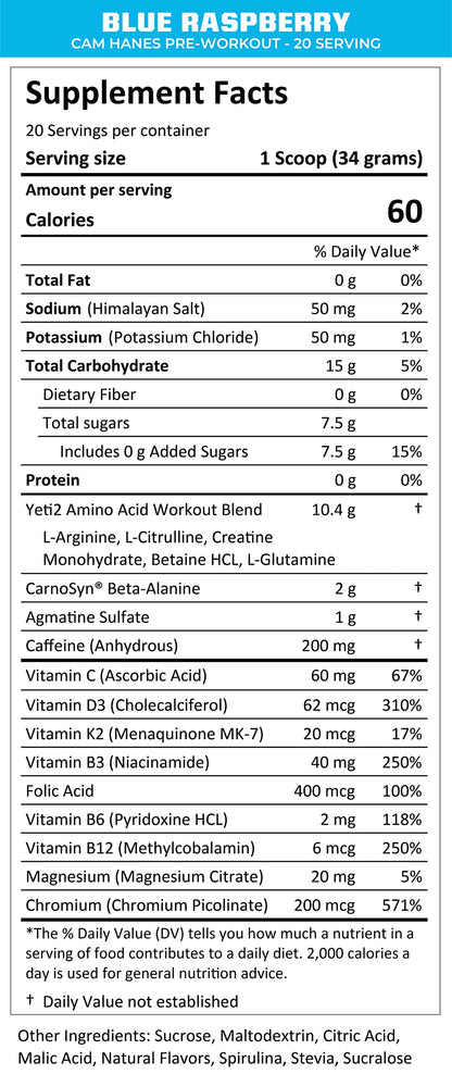MTN OPS Pre-Workout Powder Energy Drink Keep Hammering Series by Cameron Hanes, Blue Raspberry, 20 Servings, 23.2oz