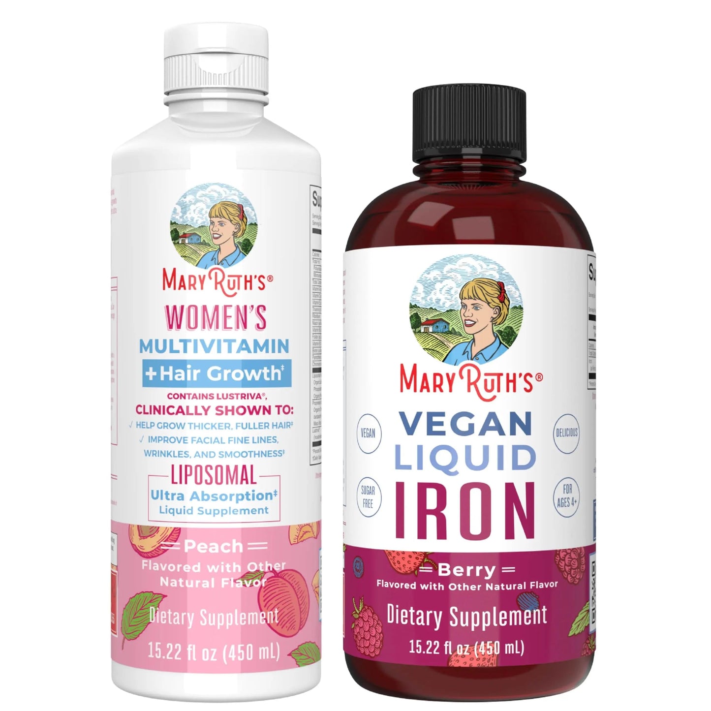 MaryRuth's Women's Multivitamin + Hair Growth Liposomal (Peach) & Iron Liquid (Berry) | Clean Label Project Verified® | MARYRUTH'SBuy Supplements Australia