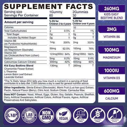 Kids Sleep Gummies - Magnesium Glycinate Gummies, Melatonin Free Sleep Aid | Magnesium, Calcium, D3, B6, L Theanine