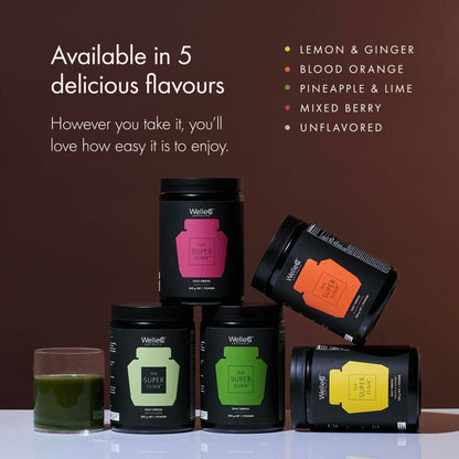 WelleCo The Super Elixir Daily Greens Powder, Probiotic Drink Mix with Whole Foods, Gluten Free, Vegan Gut Health Powder, Energy, Immunity, Healthy Skin, Hair & Nails (Jar, Blood Orange) WelleCoBuy Supplements Australia