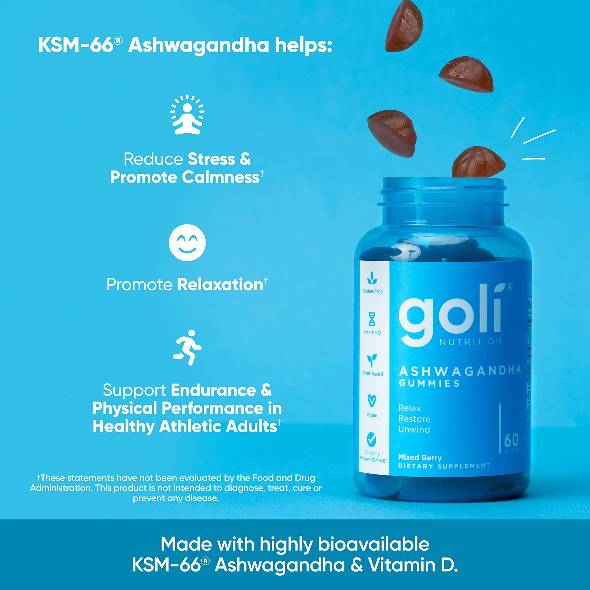 Goli Ashwagandha & Vitamin D Gummy - 300 Count - Mixed Berry, KSM-66, Vegan, GoliBuy Supplements Australia