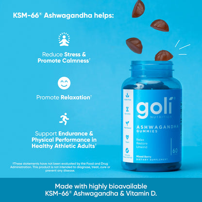 Goli Ashwagandha & Vitamin D Gummy - 180 Count - Mixed Berry, KSM-66, Vegan GoliBuy Supplements Australia