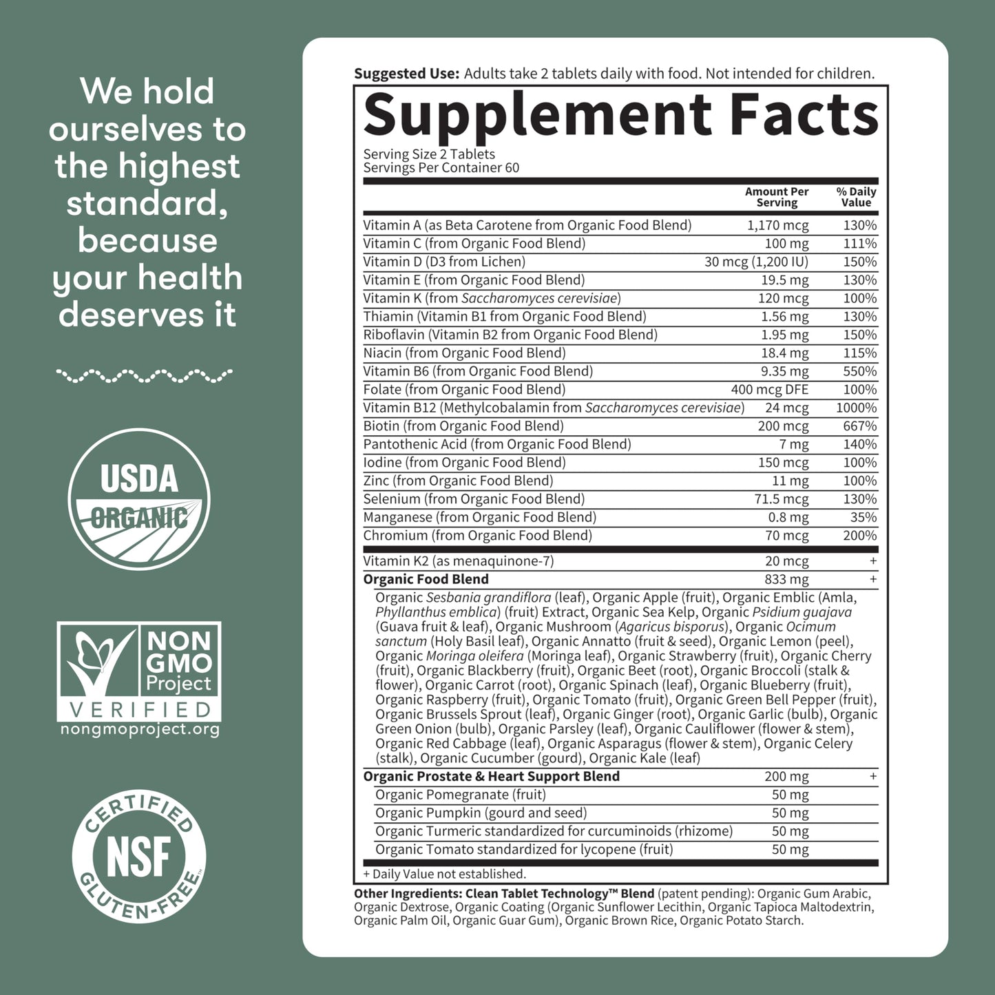 Garden of Life Organics Men's 40+ Multivitamin with Prostate Support, B12 & Vitamins – Vegan Daily Whole Food Multivitamin