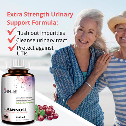 Dainova D Mannose 1350mg with Cranberry I D-Mannose Capsules for UTI Prevention, Urinary Tract Support, Urinary Tract Health for Women, & Cleanse. W/Hibiscus & Dandelion, 120 Veggie Capsules Dainova NutritionBuy Supplements Australia