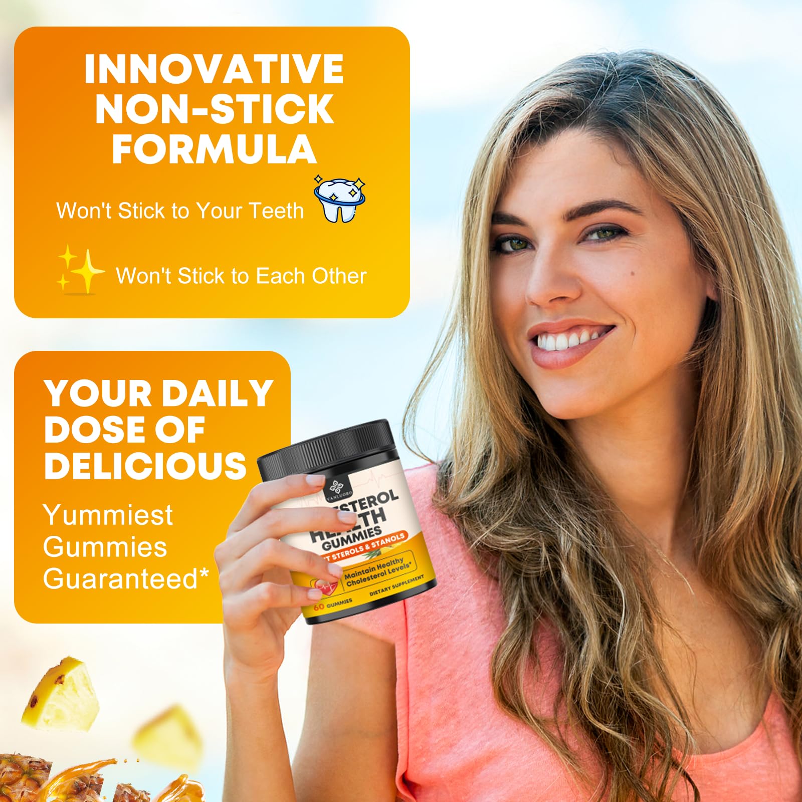 Cholesterol Supplements with 1200mg Plant Sterols & Stanols, Guggul, Bergamot, Red Yeast Rice, Cholesterol Complex Gummies Support Healthy Cholesterol Levels, Pineapple Flavor, 60 Counts YANLUOBOBuy Supplements Australia