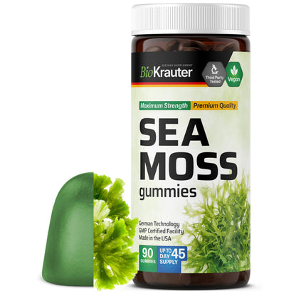 BIO KRAUTER® 3-in-1 Sea Moss for Thyroid Support - Vegan Sea Moss Gummies with Bladderwrack & Burdock Root for Women & Men - 90 Gummies Chondrus Crispus Formula, 45 Days of Supply, Mango Flavor BIO KRAUTERBuy Supplements Australia