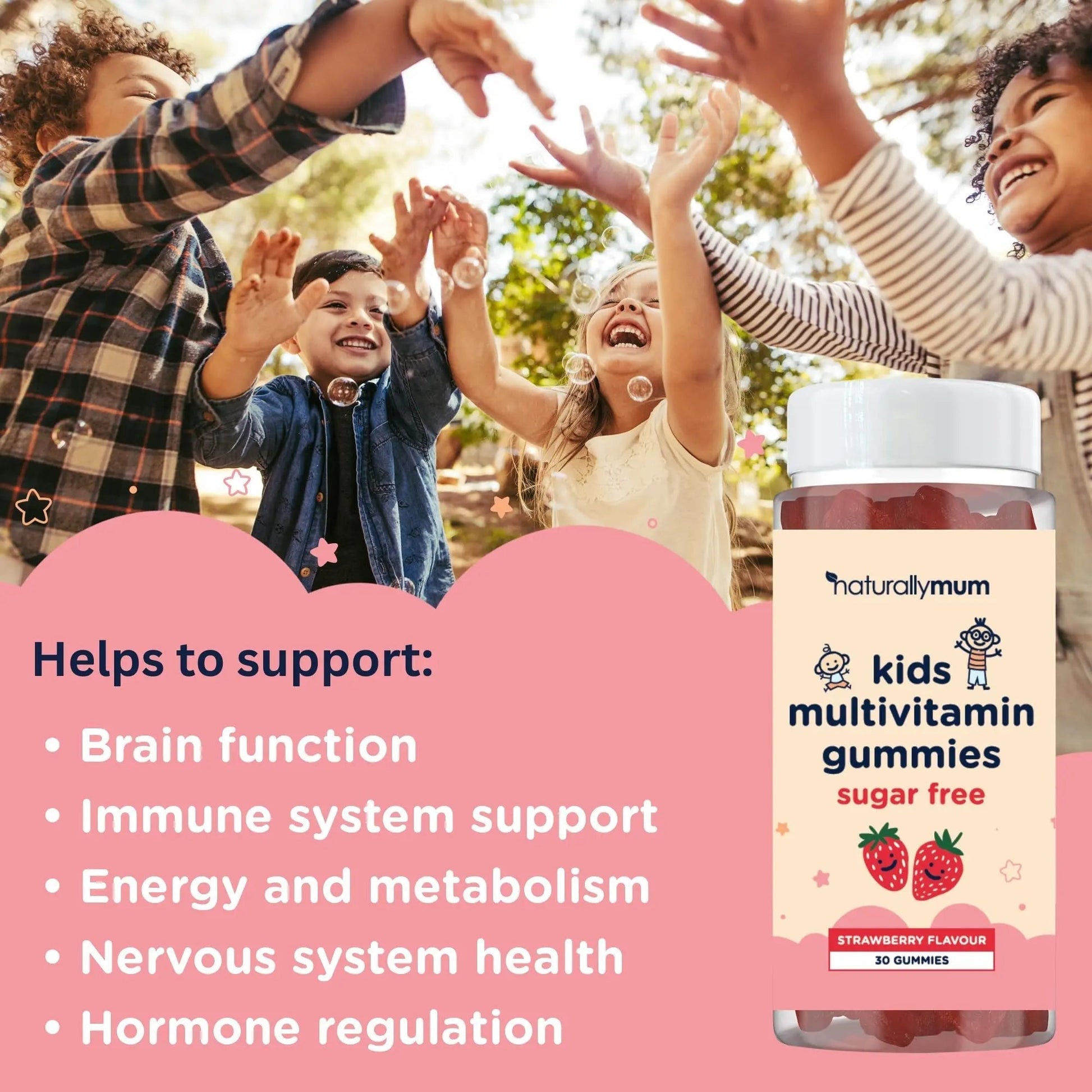 NaturallyMum Kids Multivitamin Gummies | for Children | Vegan Friendly | 30 Chewable Gummies | with Vitamins A, D, E, B6, B12, C | NaturallyMumBuy Supplements Australia