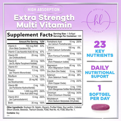 Multivitamin For Women - Complete Daily Woman's Multivitamins with Biotin, Calcium, Folic Acid, Iron, Zinc, Vitamin A, C, D, E & B Vitamins Hello Lovely!Buy Supplements Australia