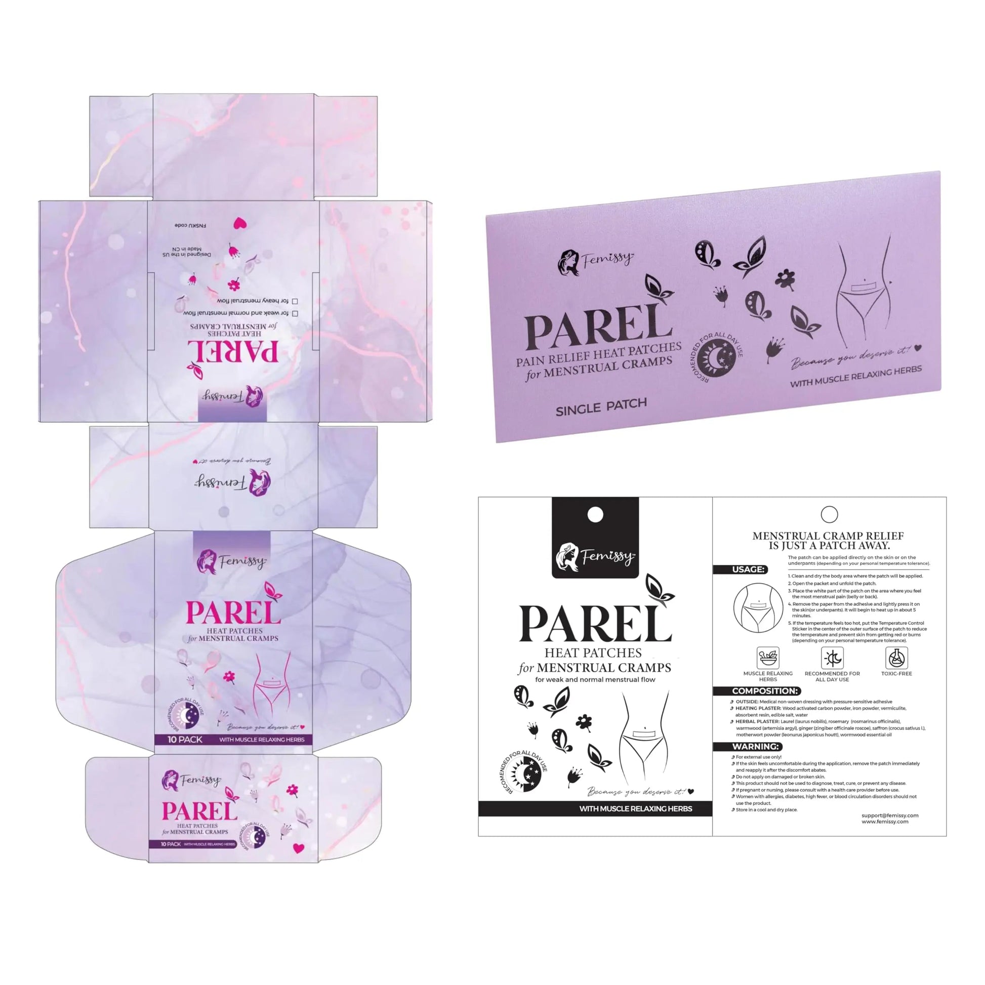 Heat Patches for Menstrual Cramps Based on Flow Strength, 10 Period Patches for Weak & Normal Flow & 1 Single Patch with Natural Herbs & Oils; Disposable Stick On Heating Pads Cramp-Free Period FemissyBuy Supplements Australia