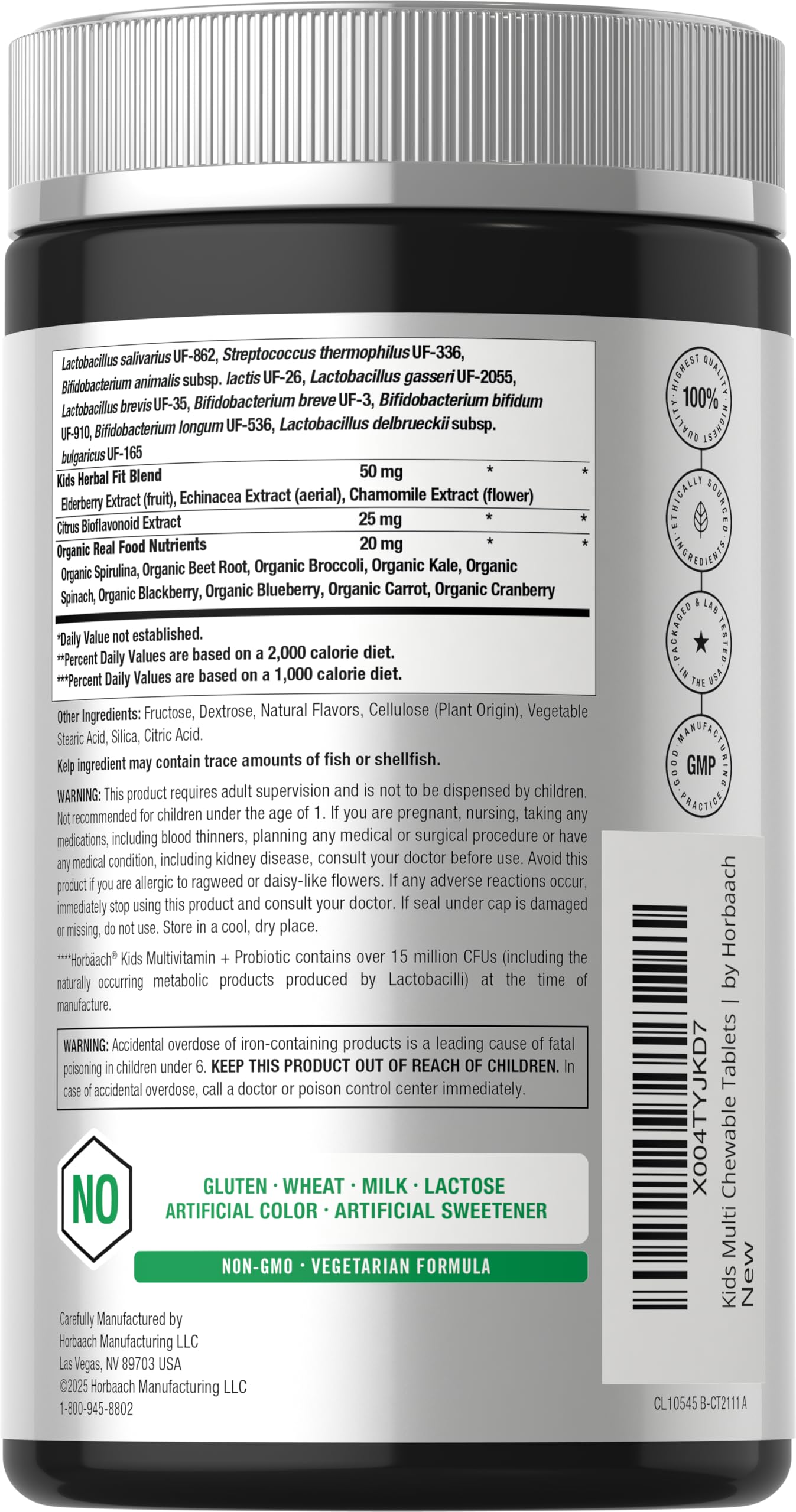 Horbäach Kids Multivitamin with Probiotics | 100 Chewable Tablets | Fruit Punch Flavor | Vegetarian, Non-GMO, Gluten Free Children's Supplement HorbäachBuy Supplements Australia