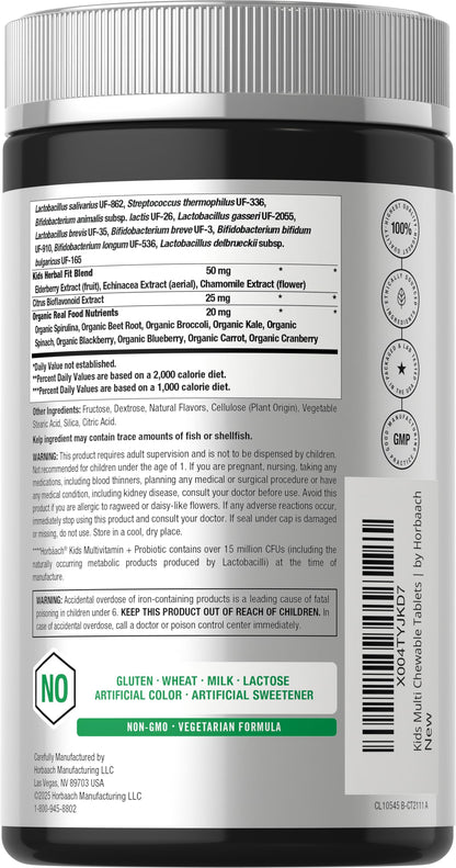 Horbäach Kids Multivitamin with Probiotics | 100 Chewable Tablets | Fruit Punch Flavor | Vegetarian, Non-GMO, Gluten Free Children's Supplement HorbäachBuy Supplements Australia