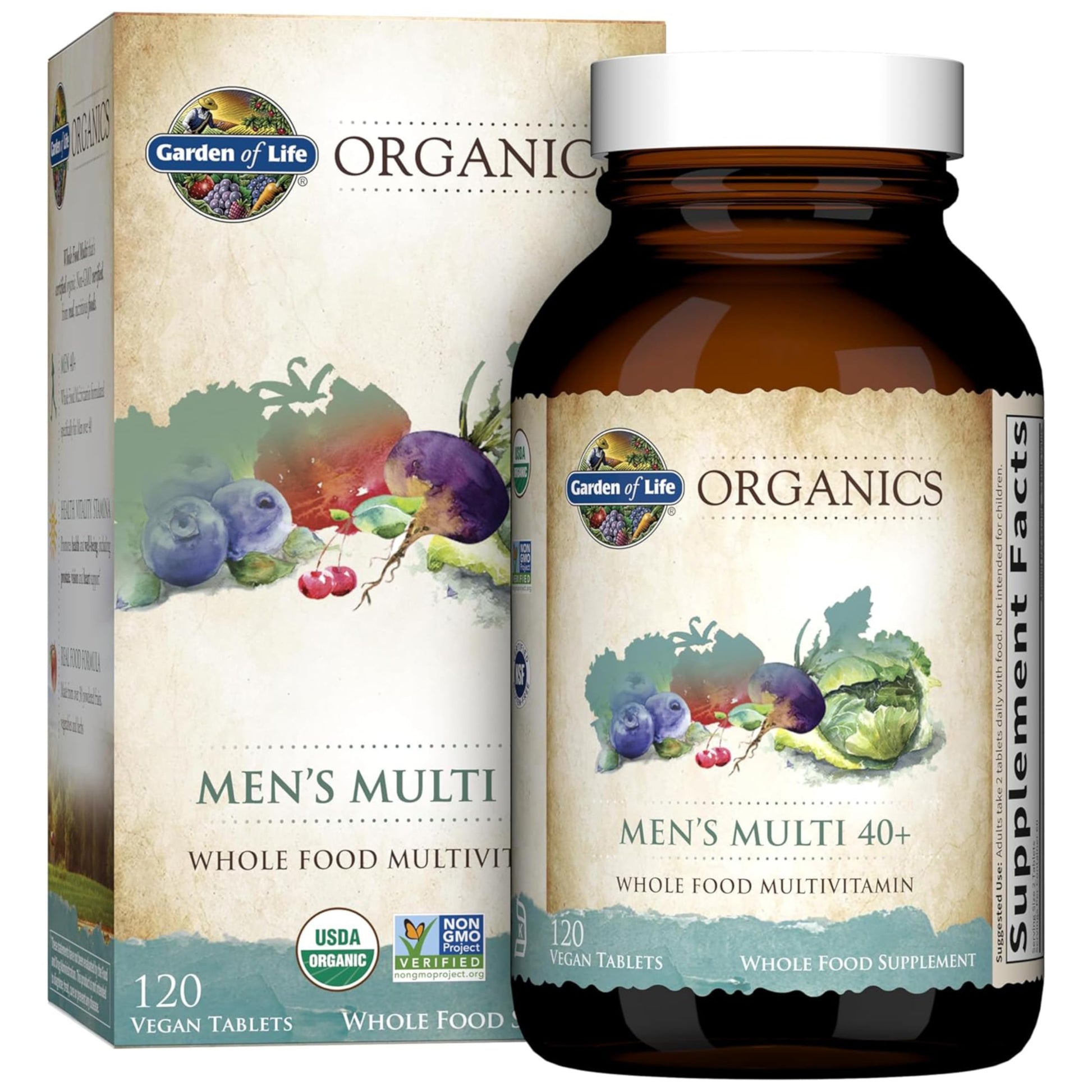 Garden of Life Organics Whole Food Multivitamin for Men 40+ 120 Tablets, Vegan Mens Multi for Health Garden of LifeBuy Supplements Australia