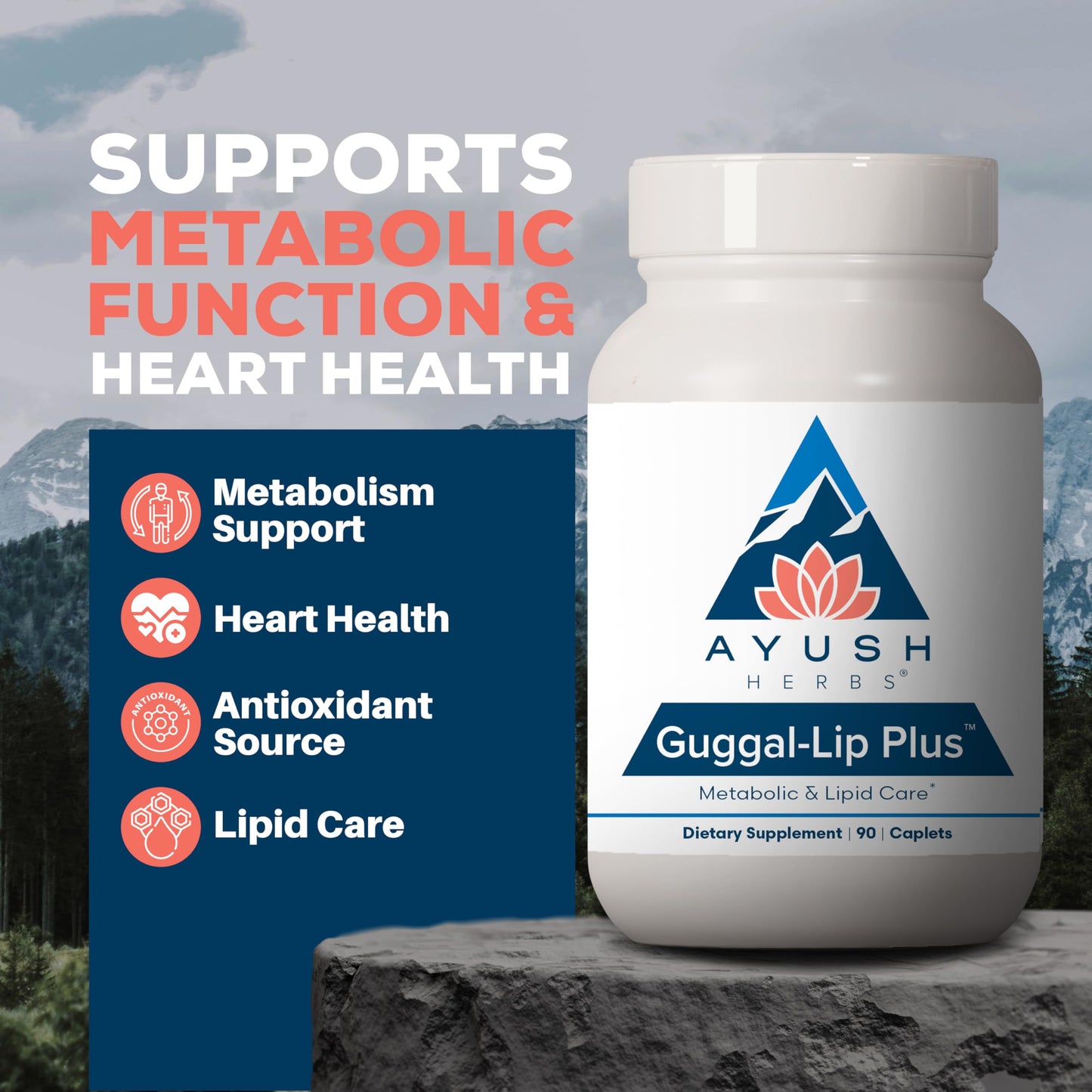 Ayush Herbs Guggal-Lip Plus - Metabolic Vitamins for Women & Men, Daily Pill, Pure & Natural Metabolic Health Supplement with Guggul - 90 Vegetarian Caplets (1 Count) Ayush HerbsBuy Supplements Australia