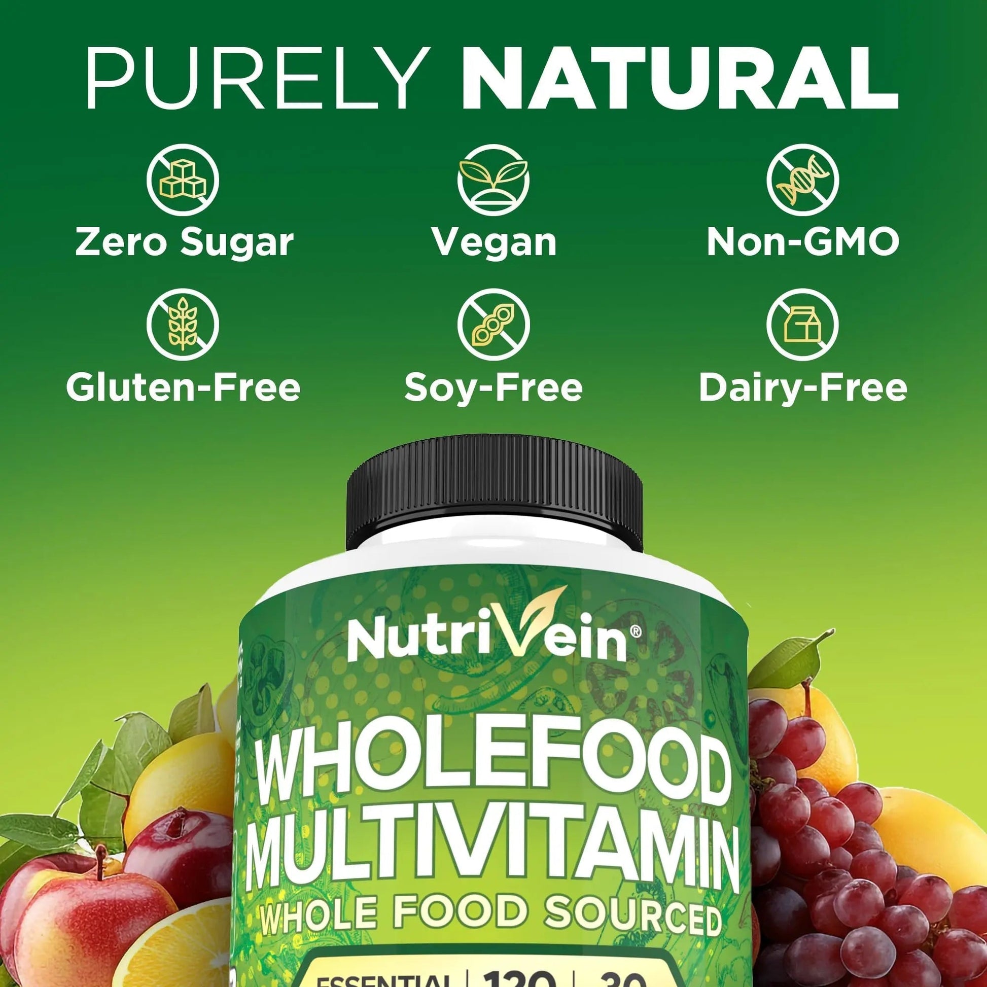 Nutrivein Whole Food Multivitamin for Men & Women – 120 Vegan Multivitamin Caps for Adults – Daily Energy, Immune & Heart Support NutriveinBuy Supplements Australia
