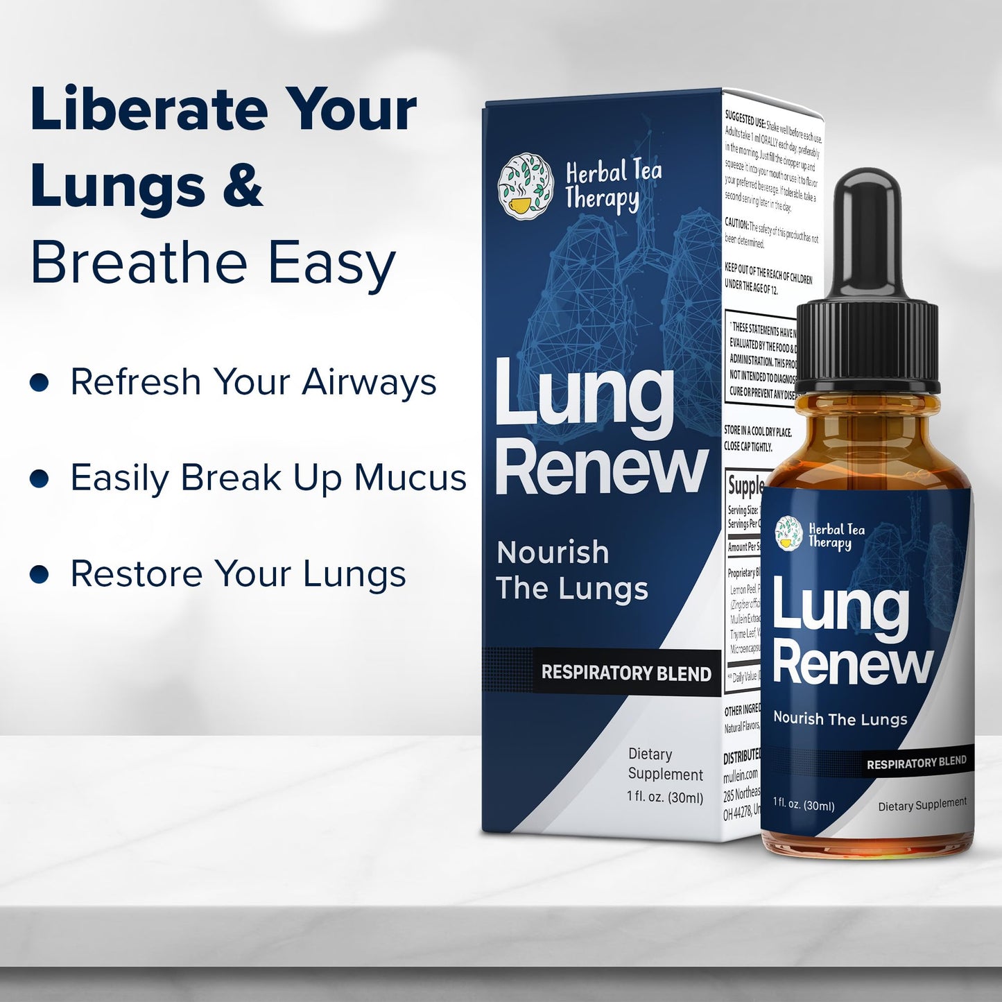 Herbal Tea Therapy Lung Renew Mullein Drops for Lungs (1 fl. oz.): Peppermint, Thyme, & Mullein Leaf Extract for Lungs Detox & Daily Respiratory Comfort - GMO-Free & Made in USA Herbal Tea TherapyBuy Supplements Australia