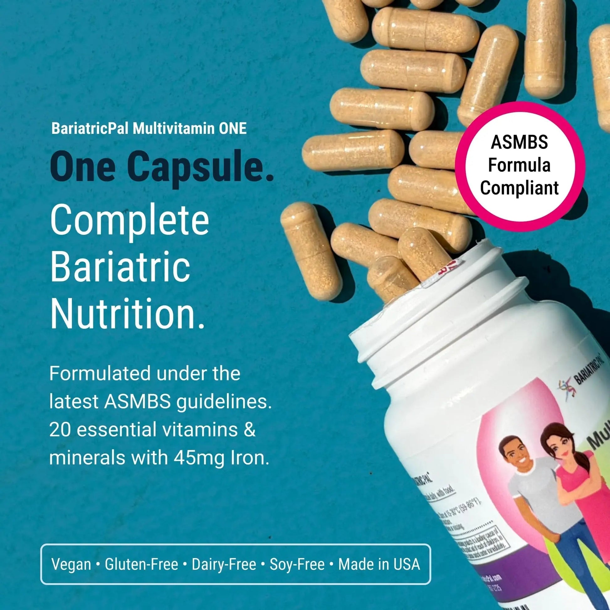 BariatricPal Multivitamin ONE 1 per Day! Bariatric Multivitamin Capsule Iron Free | Easy to Swallow Capsule | BariatricPal
