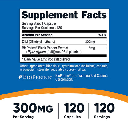 Nutricost DIM (Diindolylmethane) Plus BioPerine 300mg, 120 Vegetarian Capsules NutricostBuy Supplements Australia