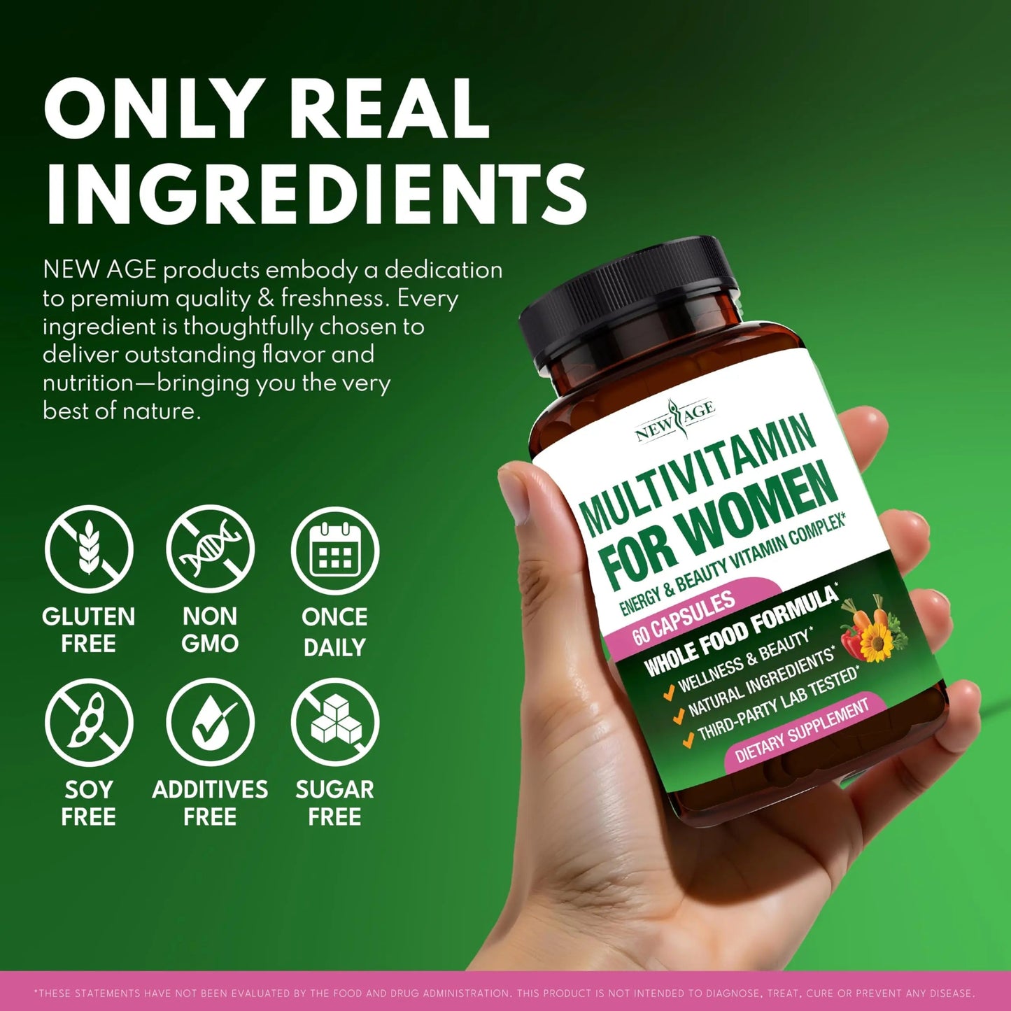 NEW AGE Multivitamin for Women - B-Complex, Whole Foods, Hair Support, Iron - All in1 Womens Multivitamin NEW AGE