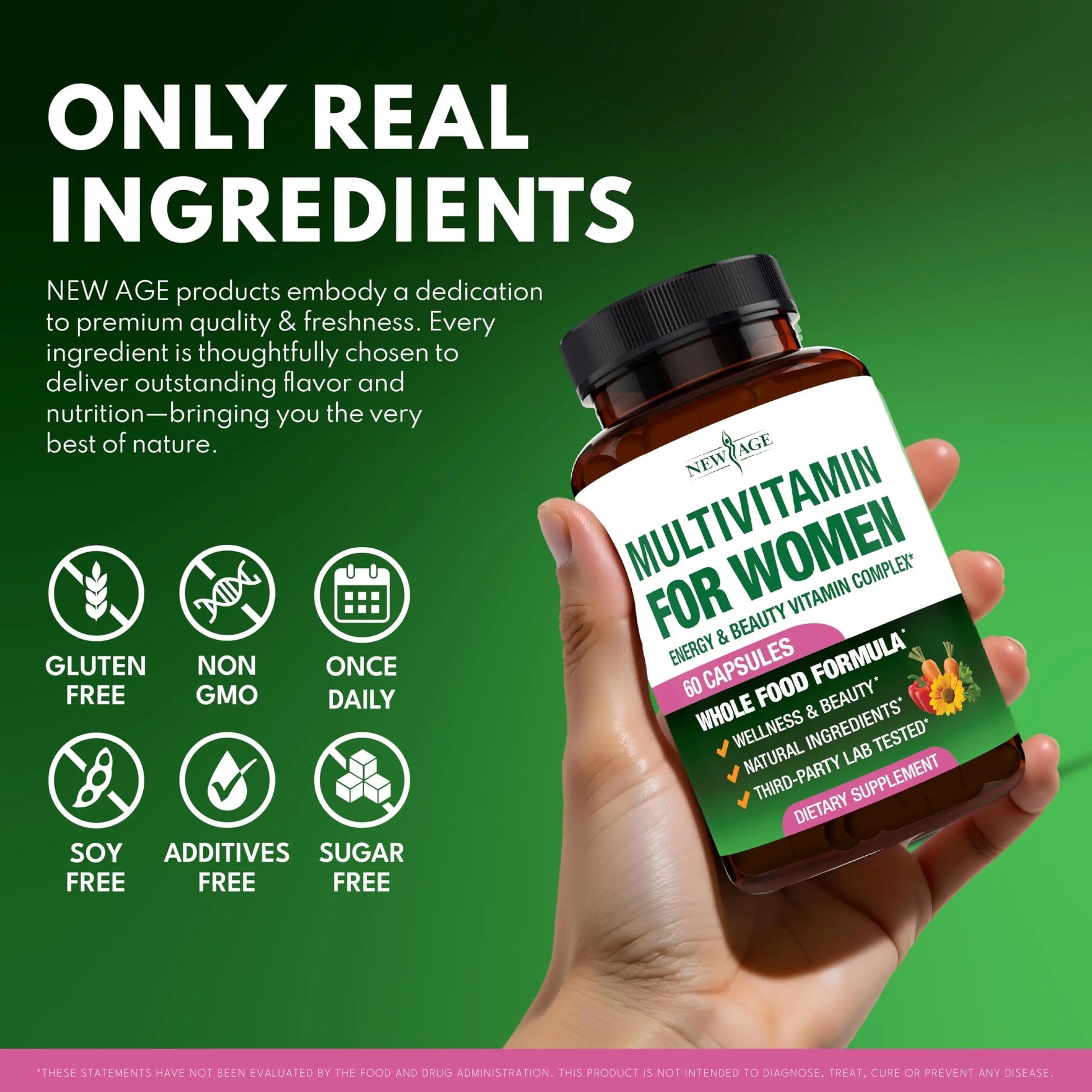 NEW AGE Multivitamin for Women - B-Complex, Whole Foods, Hair Support, Iron - All in1 Womens Multivitamin NEW AGE