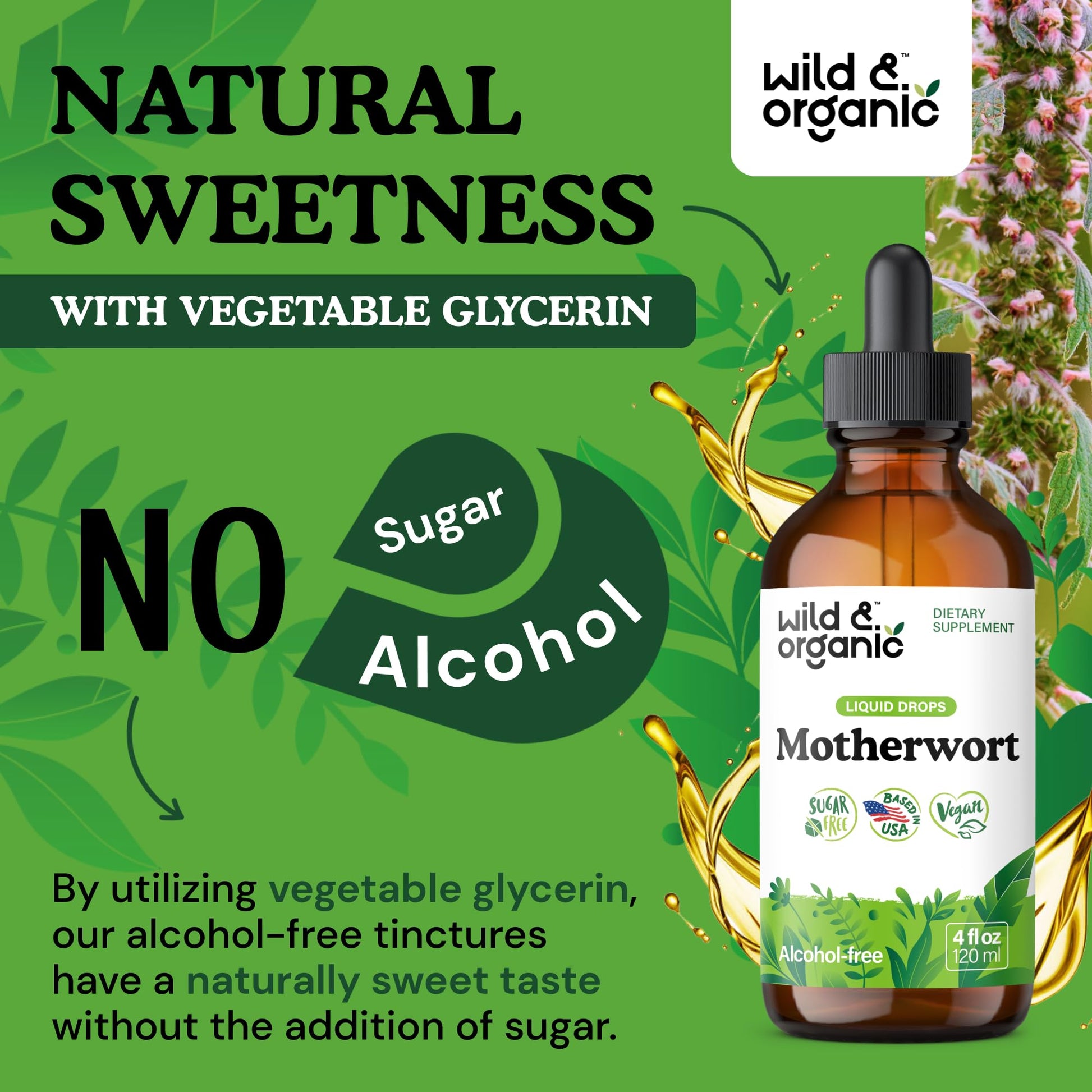 Wild & Organic Motherwort Tincture - Good Mood, Calmness, Overall Support - Supplements for Women with Motherwort Herb - Vegan, Sugar & Alcohol-Free Extract Drops - 4 fl oz Wild & OrganicBuy Supplements Australia