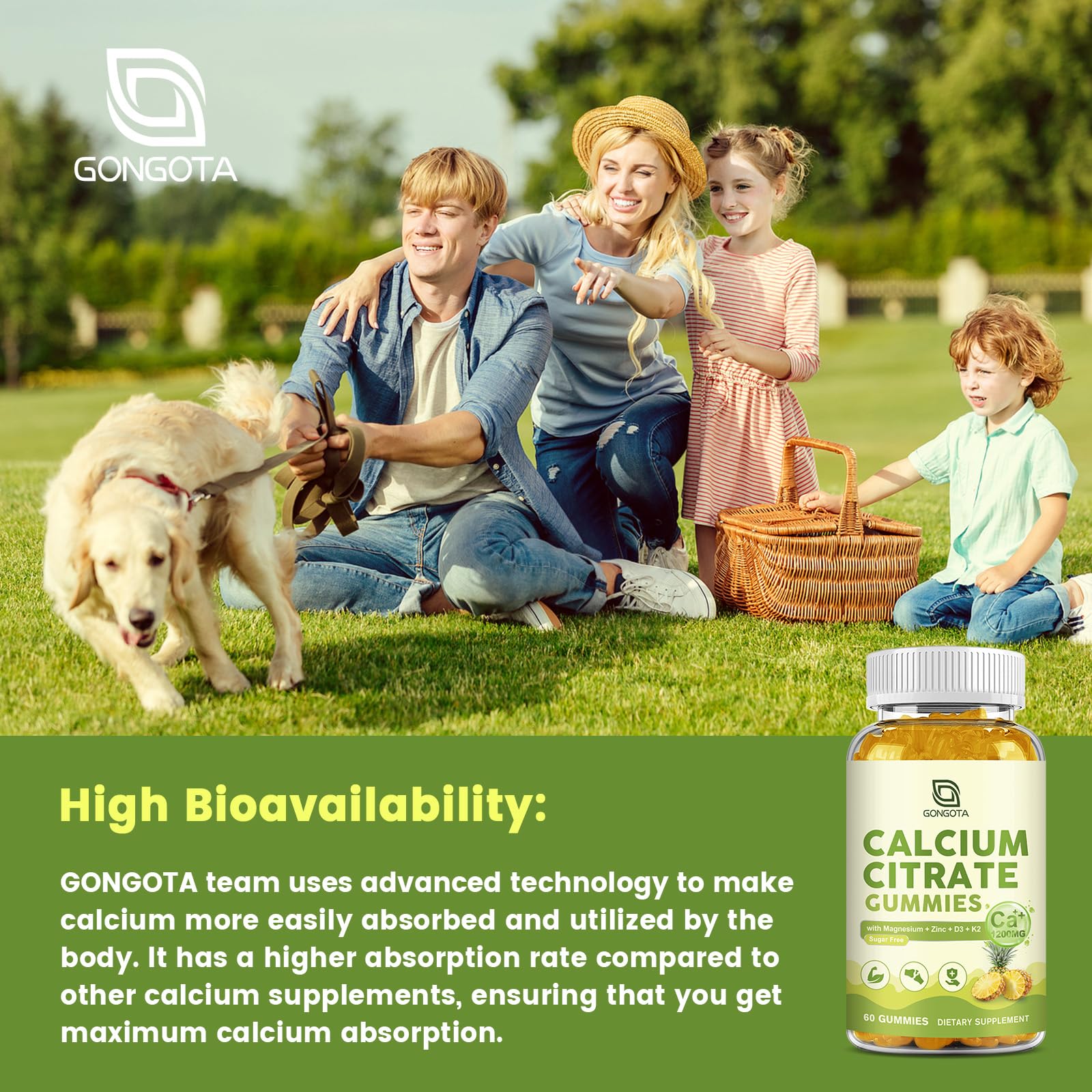 Calcium Citrate Gummies for Women, 1200mg Calcium Citrate Magnesium with Vitamin C D3 K2, Absorption Calcium Supplements for Bone, Muscle, Immune, Sugar Free (120Count) GONGOTABuy Supplements Australia