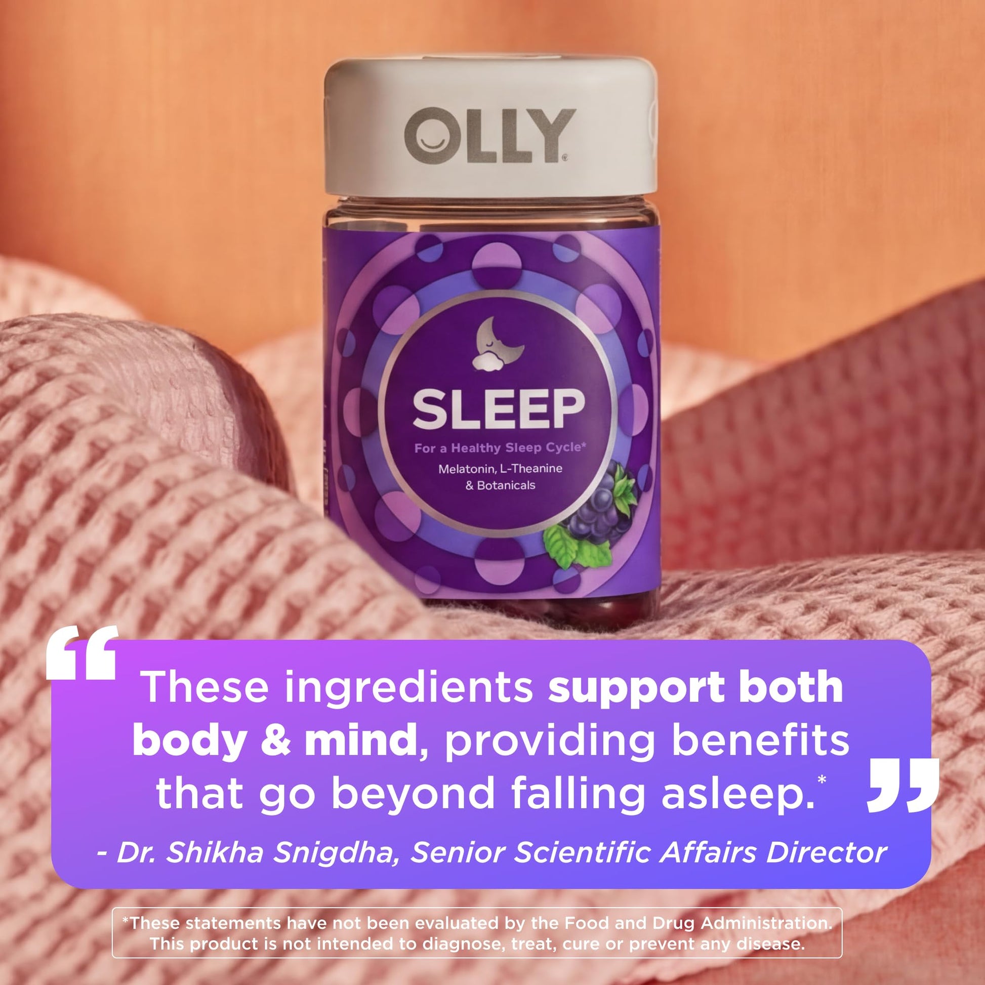 OLLY Sleep Gummy, 3 mg Melatonin, L-Theanine, Chamomile, Lemon Balm, Sleep Aid, Blackberry - 70 Count OLLYBuy Supplements Australia