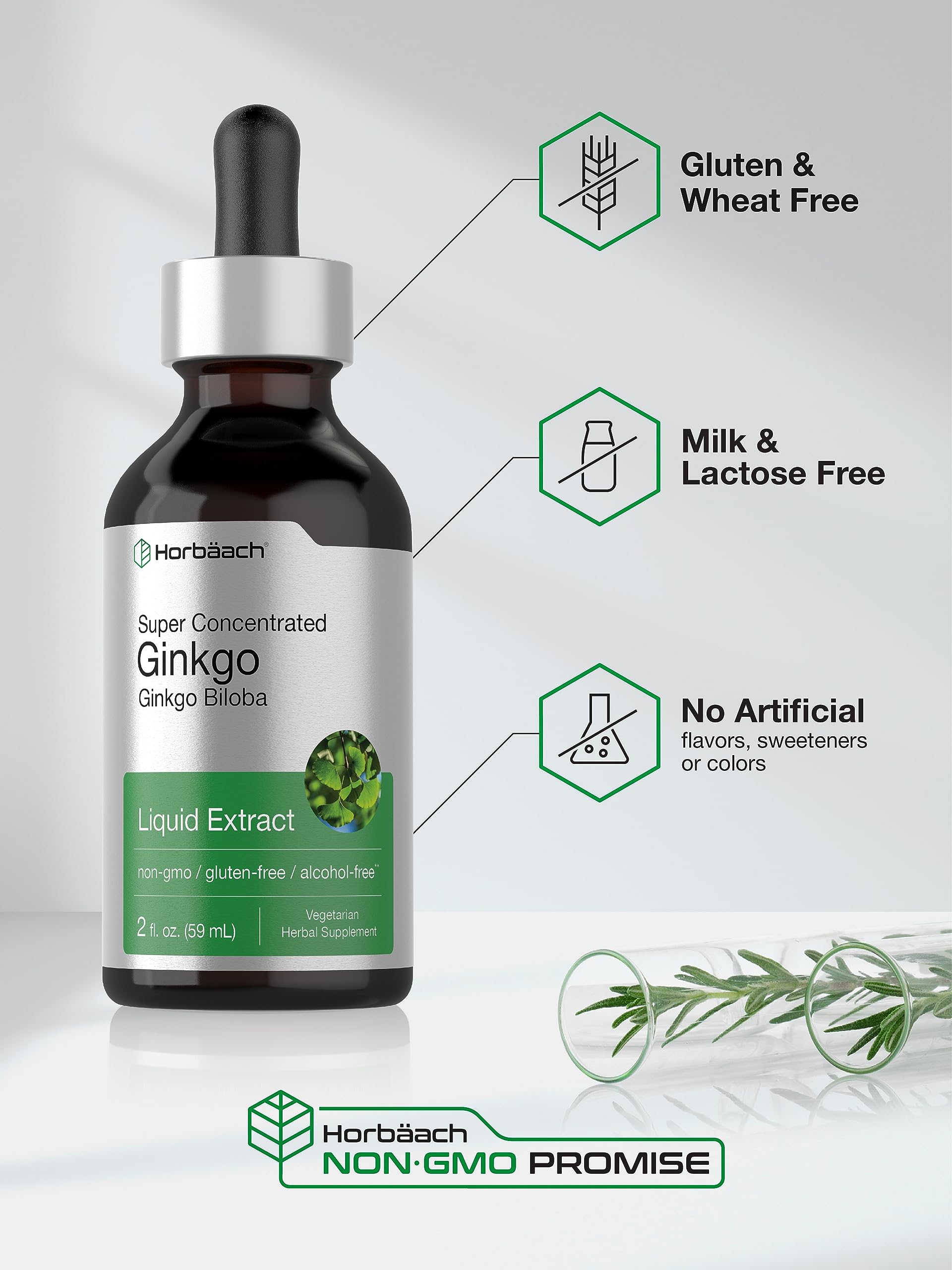 Ginkgo Biloba Extract Liquid 2 fl oz | Alcohol-Free Herb Supplement | Vegetarian HorbäachBuy Supplements Australia