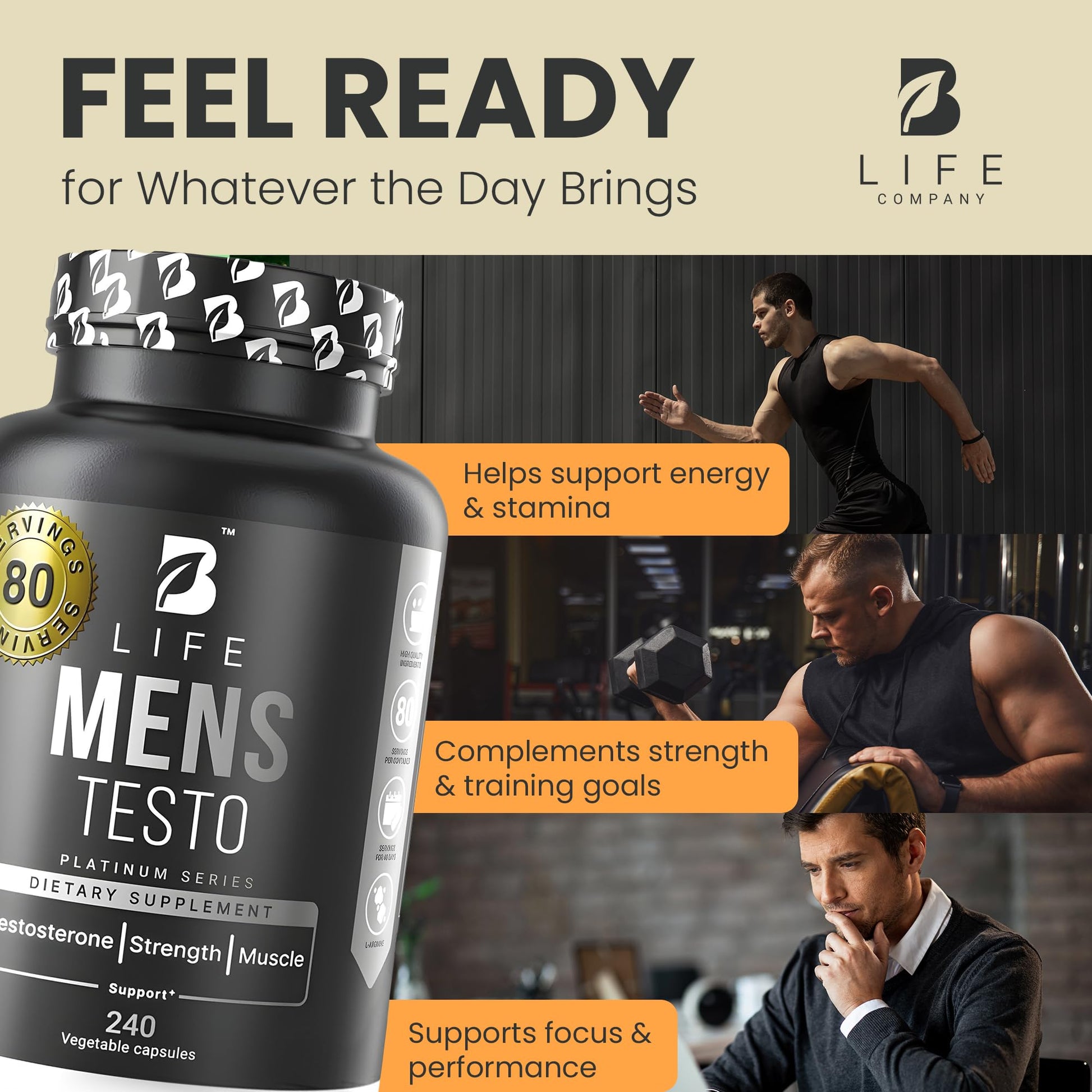 Testosterone Booster Supplement for Men | Boron supplement for men with Tribulus Terrestris, Black Maca, Horny Goat Weed, L-Arginine | Stamina, Endurance, Muscle growth & strength | 80 Servings B Life CompanyBuy Supplements Australia
