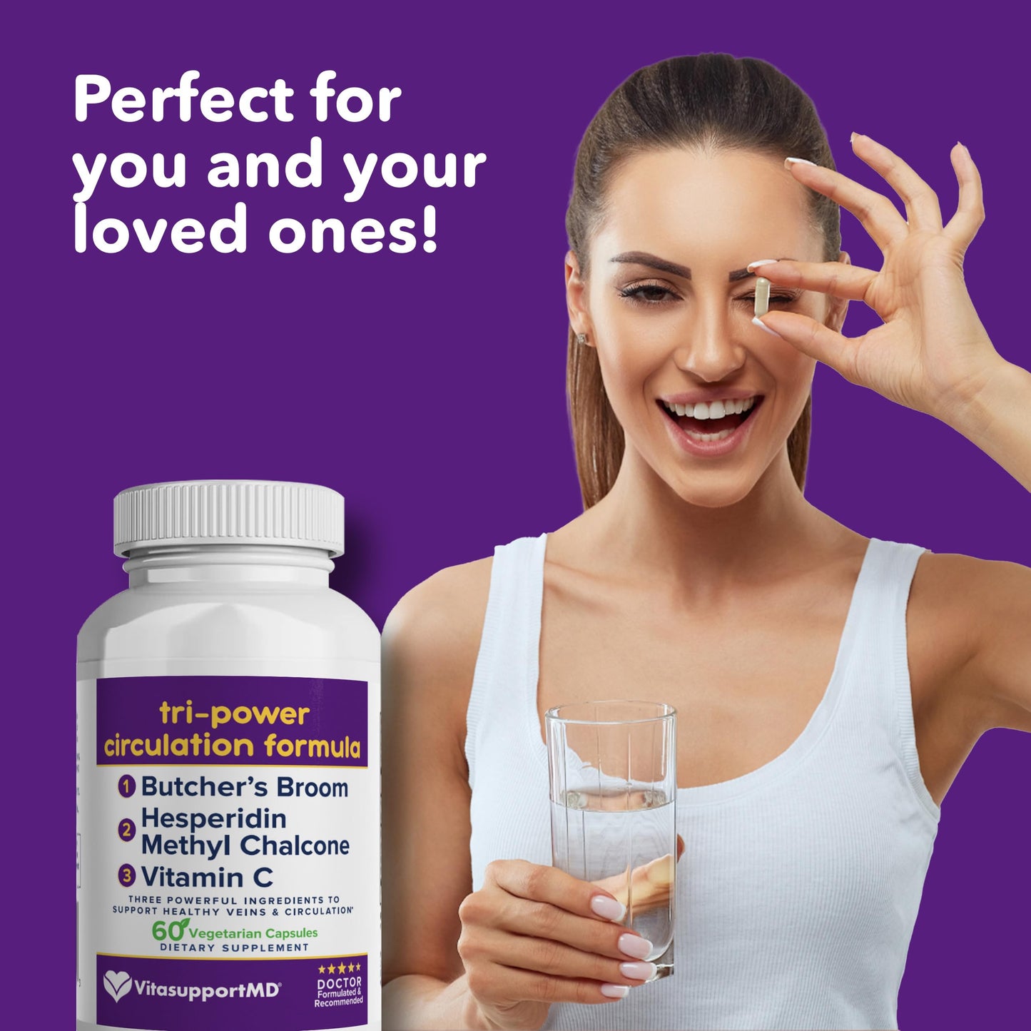 VITASUPPORTMD Tri-Power Circulation Formula - Circulation Supplement with Butcher's Broom, Hesperidin Methyl Chalcone, and Vitamin C, 60 Capsules, for Blood and Leg Circulation, Vein Health Support VITASUPPORTMDBuy Supplements Australia