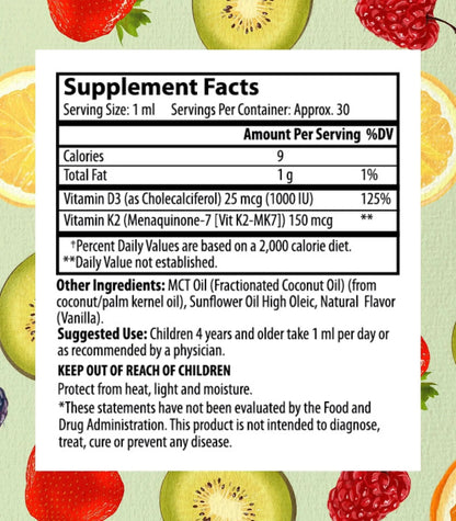 Go Healthy Kids Vitamins D3 K2 (MK-7), Child Vitamin D, Liquid Vegan D3 K2 Drops for Kids Go Healthy Natural