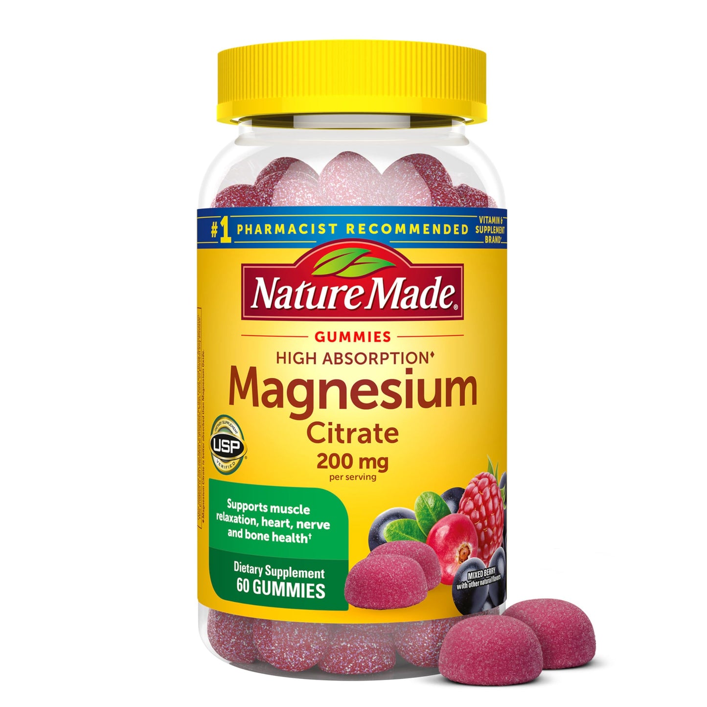 Nature Made High Absorption Magnesium Citrate 200 mg per serving, Magnesium Supplement for Muscle, Nerve, Bone and Heart Support
