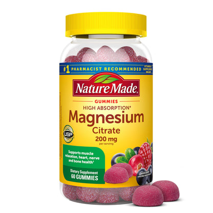 Nature Made High Absorption Magnesium Citrate 200 mg per serving, Magnesium Supplement for Muscle, Nerve, Bone and Heart Support