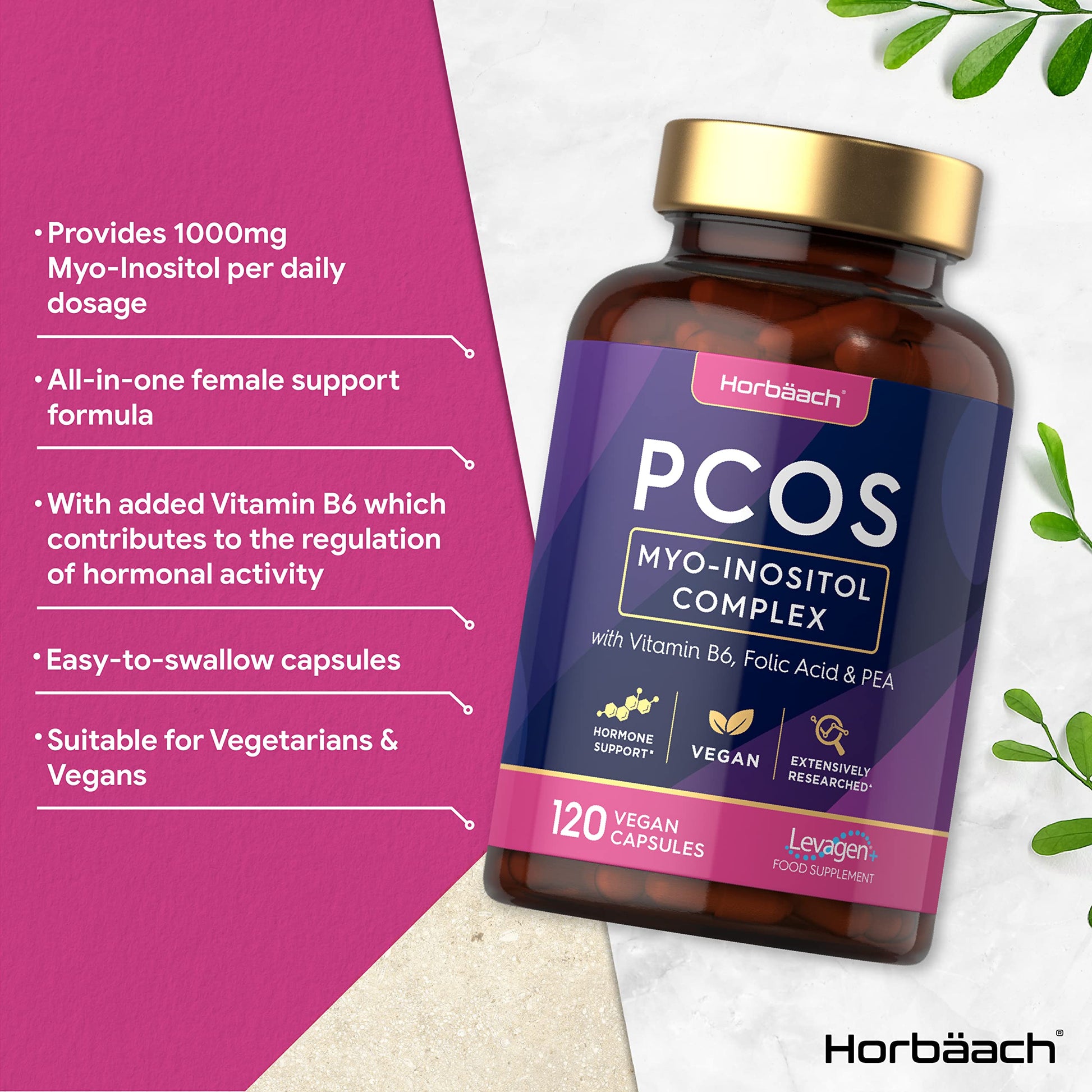 Inositol Supplement for PCOS | 120 Vegan Capsules | Myo-Inositol Complex with Folic Acid HorbäachBuy Supplements Australia