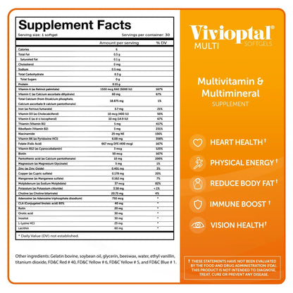 Vivioptal Multi 30 Softgels, Multivitamin & Multimineral, Gluten Free, German Formula Vivioptal VitaminsBuy Supplements Australia