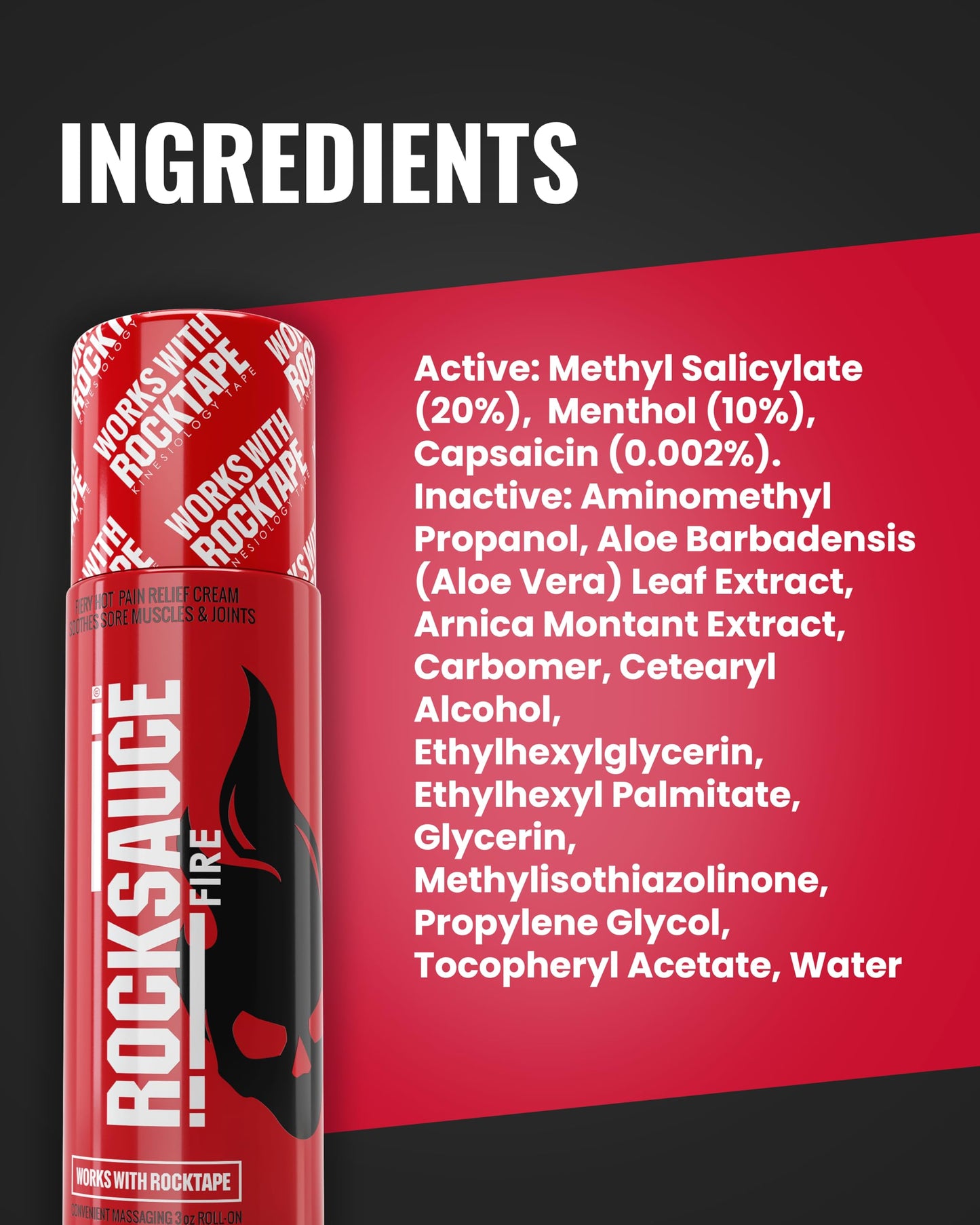 RockSauce Fire, 3 oz Roll-On - Easy to use Pain Relief Cream - Capsaicin & Menthol Formula Relieves Muscle & Joint Pain - Works w/ RockTape - No-Mess Applicator - Dye-Free, Won't Stain Clothes RockTapeBuy Supplements Australia