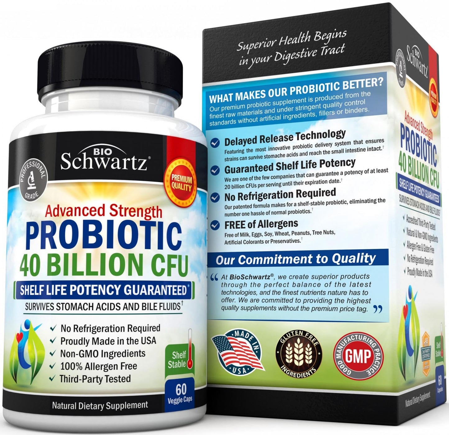 Daily Probiotic Supplement with 40 Billion CFU - Gut Health Complex with Astragalus BioSchwartzBuy Supplements Australia