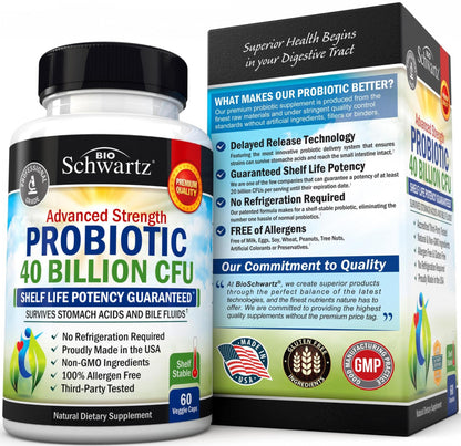 Daily Probiotic Supplement with 40 Billion CFU - Gut Health Complex with Astragalus BioSchwartzBuy Supplements Australia