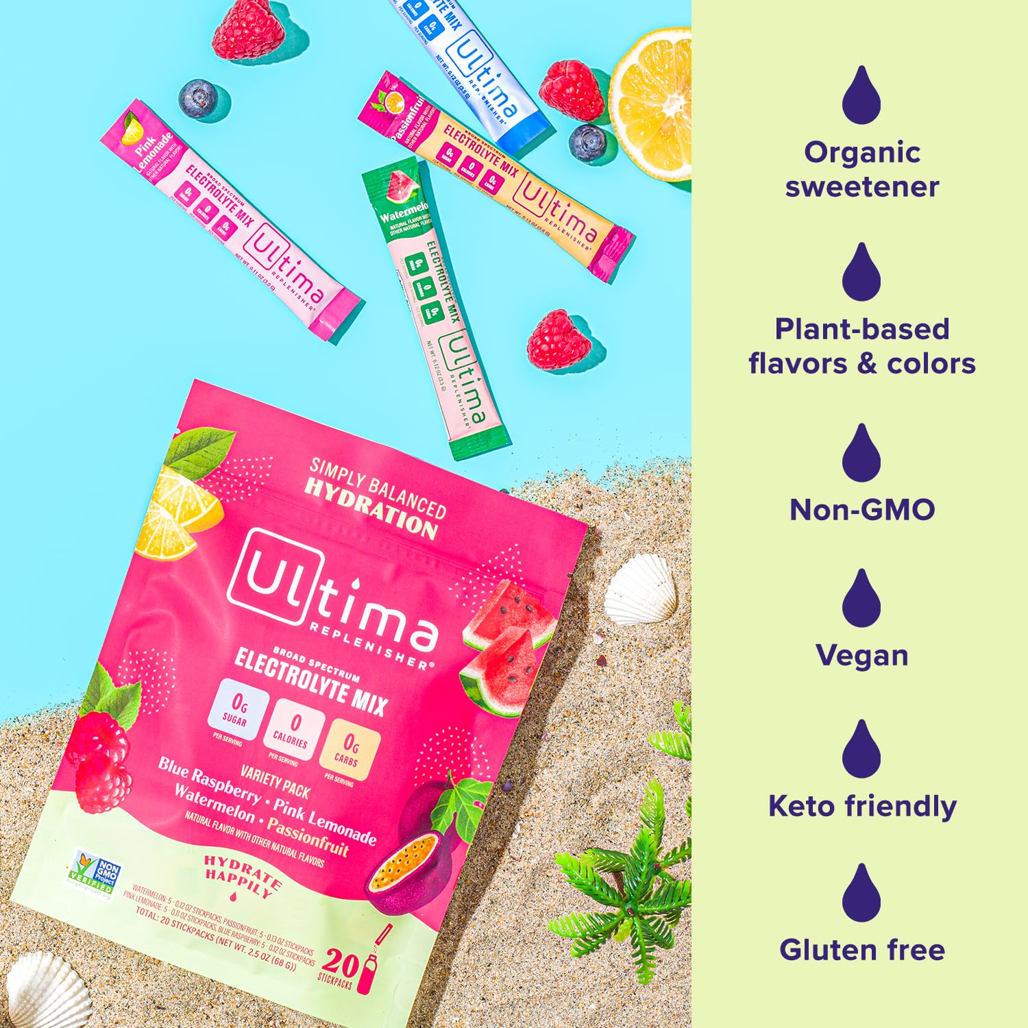 Ultima Replenisher Daily Electrolyte Drink Mix – Tropical Variety, 20 Stickpacks – Hydration Ultima ReplenisherBuy Supplements Australia
