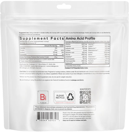 Codeage Grass-Fed Beef Isolate Protein Powder Supplement - 20 Amino Acids, Collagen-Rich - Athletes & Sports - Unflavored Carnivore Protein Supplement, BCAA & EAA - Gluten-Free - 26.45 oz CodeageBuy Supplements Australia
