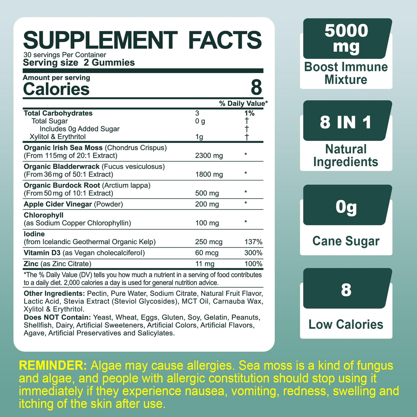 Sugar-Free Sea Moss Iodine Gummies 5000mg, Extra Strength Irish Moss Gel Supplement EnvyCureBuy Supplements Australia