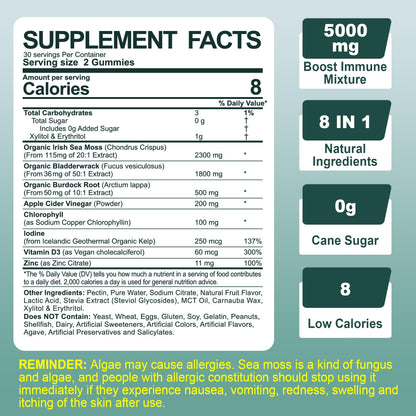 Sugar-Free Sea Moss Iodine Gummies 5000mg, Extra Strength Irish Moss Gel Supplement EnvyCureBuy Supplements Australia