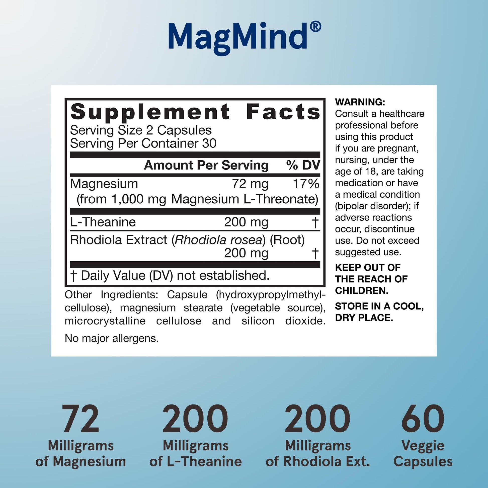Jarrow Formulas Magnesium L-Threonate, MagMind Stress Resistance with L-Theanine and Rhodiolife, High Absorption Magnesium, Stress Relief and Mood Support, 60 Veggie Capsules, Up to a 30 Day Supply Jarrow FormulasBuy Supplements Australia