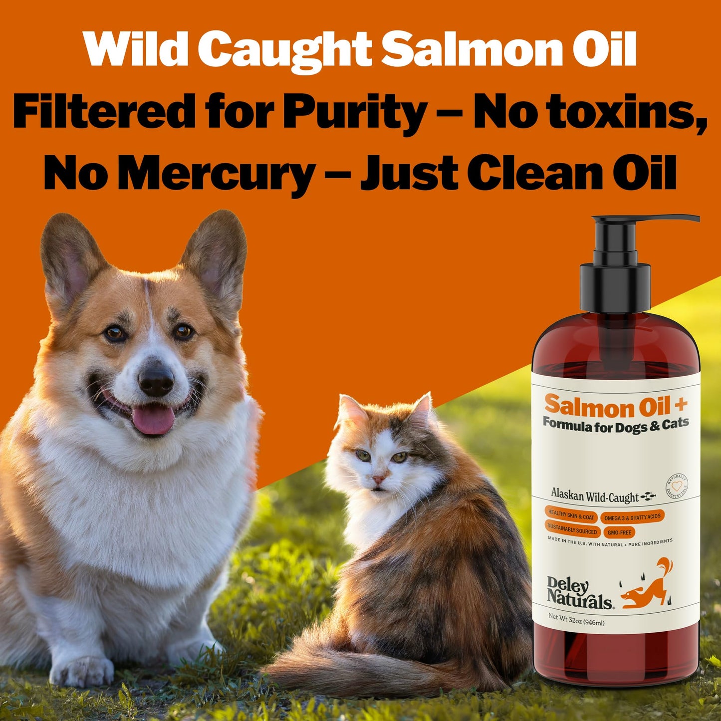 Deley Naturals Wild Alaskan Salmon Oil for Dogs & Cats - New and Improved Salmon Oil Plus Formula - Fish Oil for Dogs with Omega 3, DHA and EPA - Omega 3 for Healthy Skin and Coat - 32oz Made in USA Deley NaturalsBuy Supplements Australia
