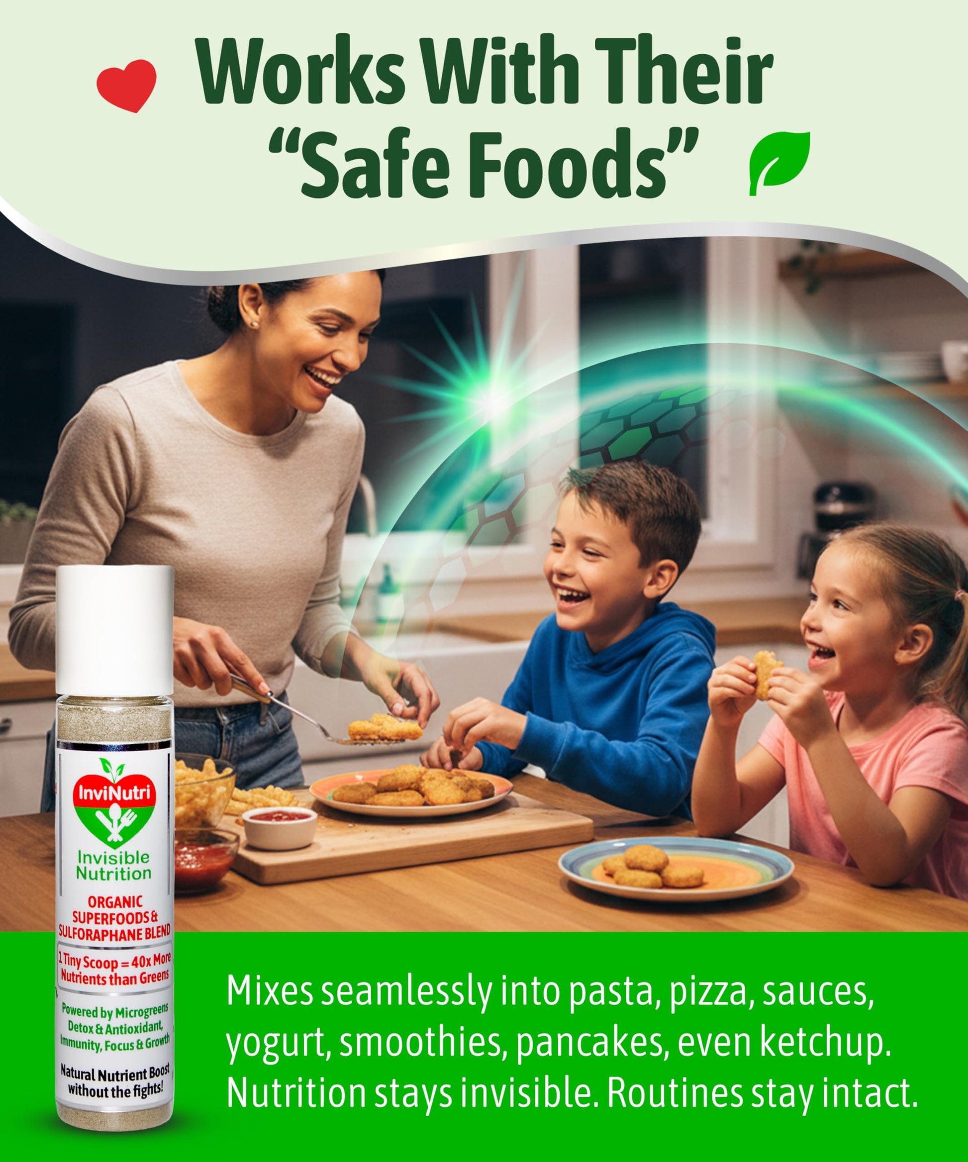 InviNutri Superfood Powder for Sensory & Picky Eaters. A TINY scoop- 40x Nutrient-Rich, 30mg Sulforaphane for Detox. Organic Microgreens, Fruits & Veggies - Blends Invisibly into Most Meals - 24 serv. InviNutri Invisible NutritionBuy Supplements Australia