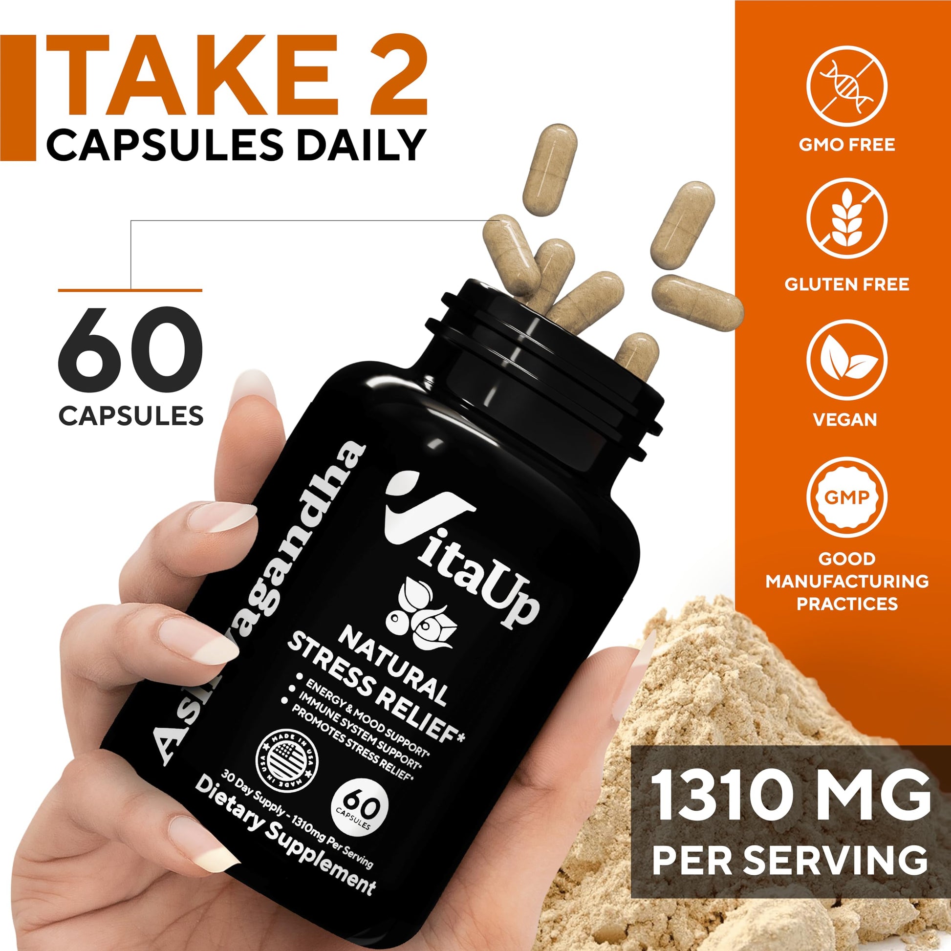VitaUp Organic Ashwagandha Capsules 1310 mg - USA Made Ashwagandha Supplements VitaUpBuy Supplements Australia